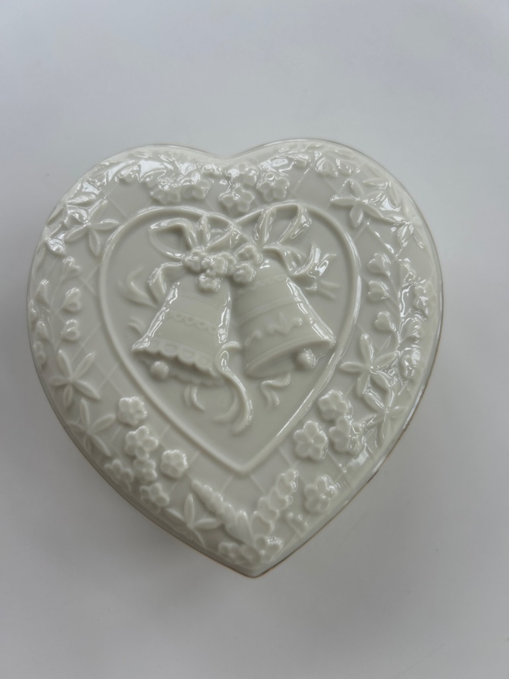 Lenox White Heart-Shaped Trinket Box with Embossed Bells